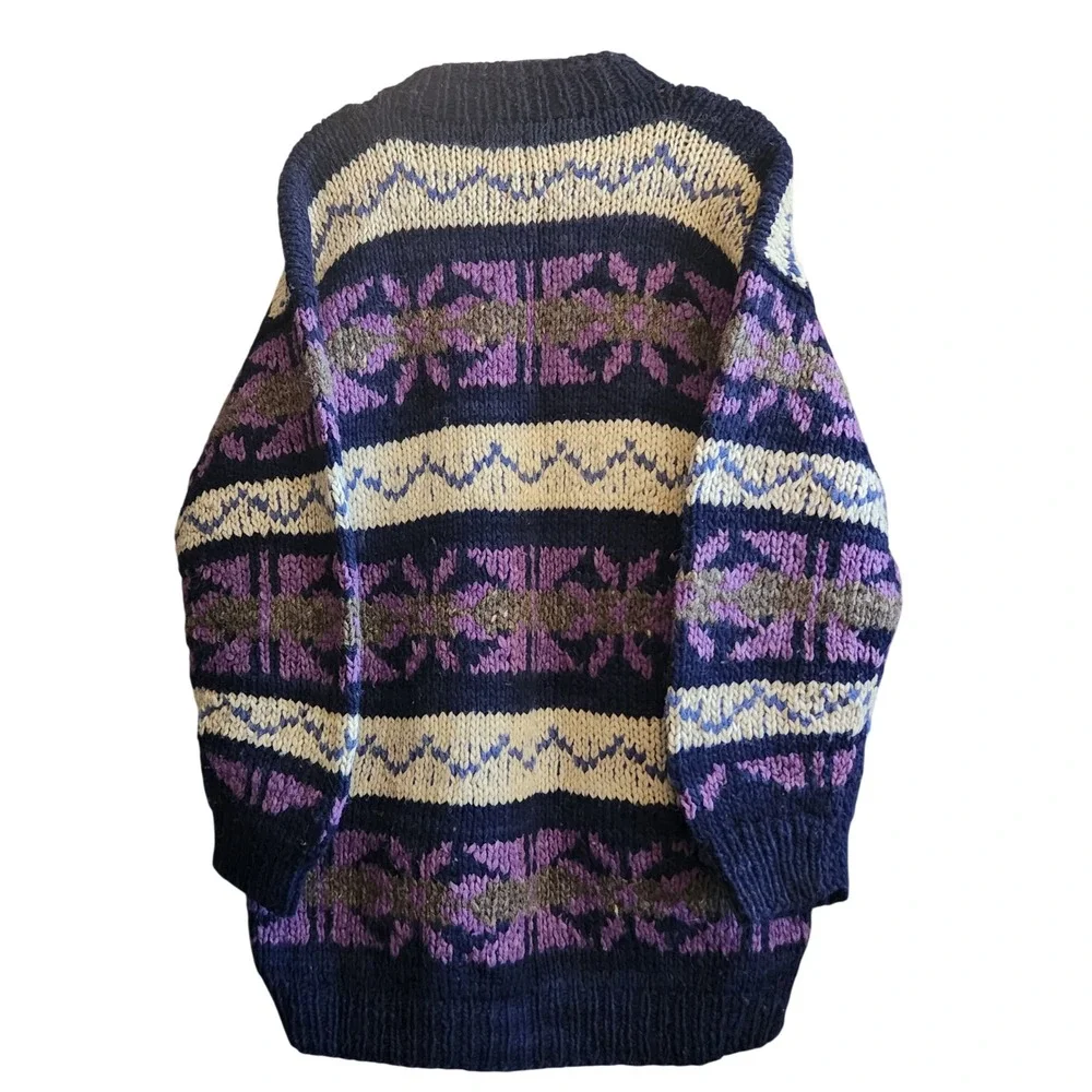 Vintage Landivar Iburg Wool Sweater Unisex XL Navy Purple Handmade in Ecuador
